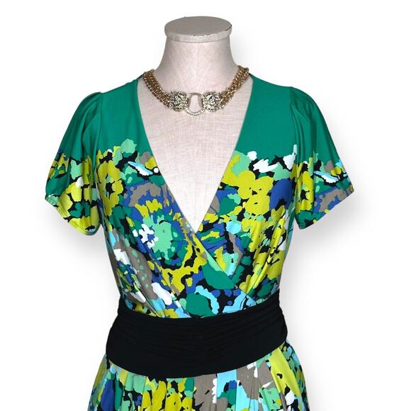 BCBGMAXAZRIA Emerald Tulip Dress Tie Waist Sheath Cocktail Green Chic Sexy Small - Picture 2 of 11